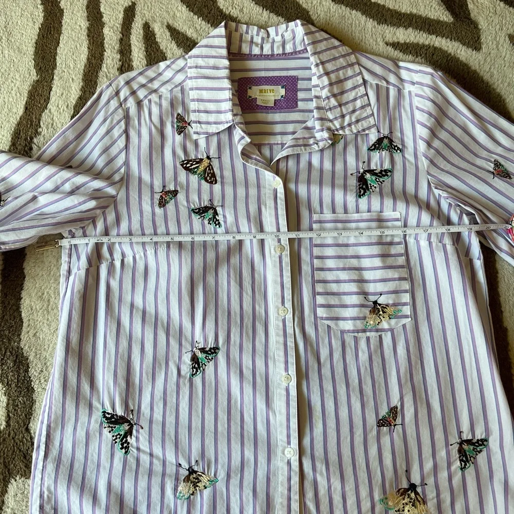 Anthropologie Maeve Embroidered Button Down Shirt in Butterfly S - Picture 4 of 5